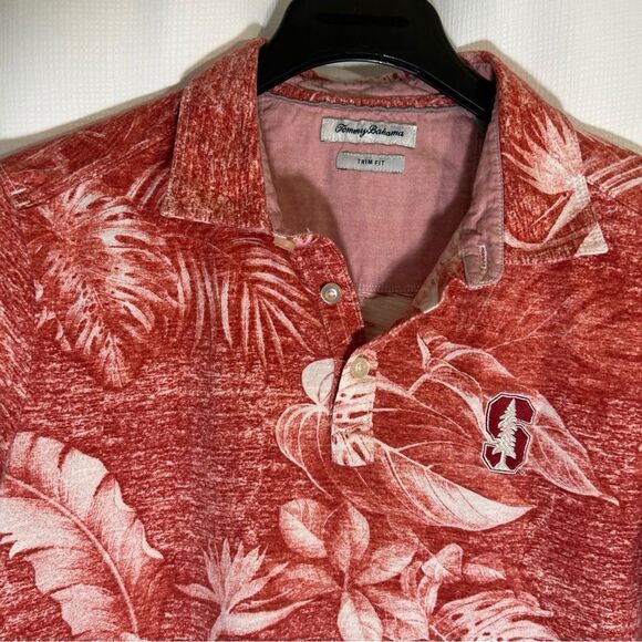 Tommy Bahama Tropical Print Red Trim Fit Polo Shirt Men’s Large - Picture 3 of 9